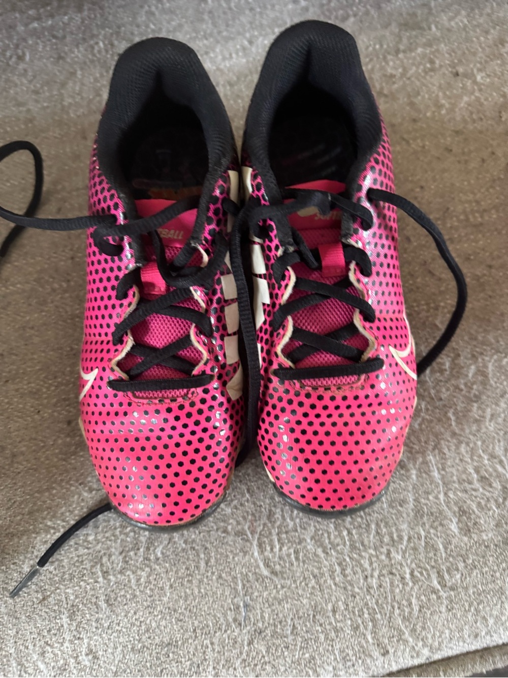 Nike Kids Pink and Black Polka Dot cleats